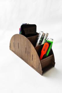 Oval Ahşap Masaüstü Kalemlik Organizer